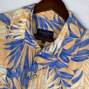 Straight Down Mens S Tropical Palm Leaf Floral AOP Hawaiian Button Front Shirt